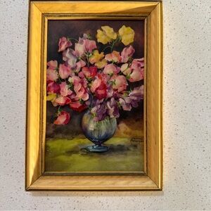 1 Vtg Atlas Embossed Framed Art Hannes Petersen 8x6  Flowers In A Vase